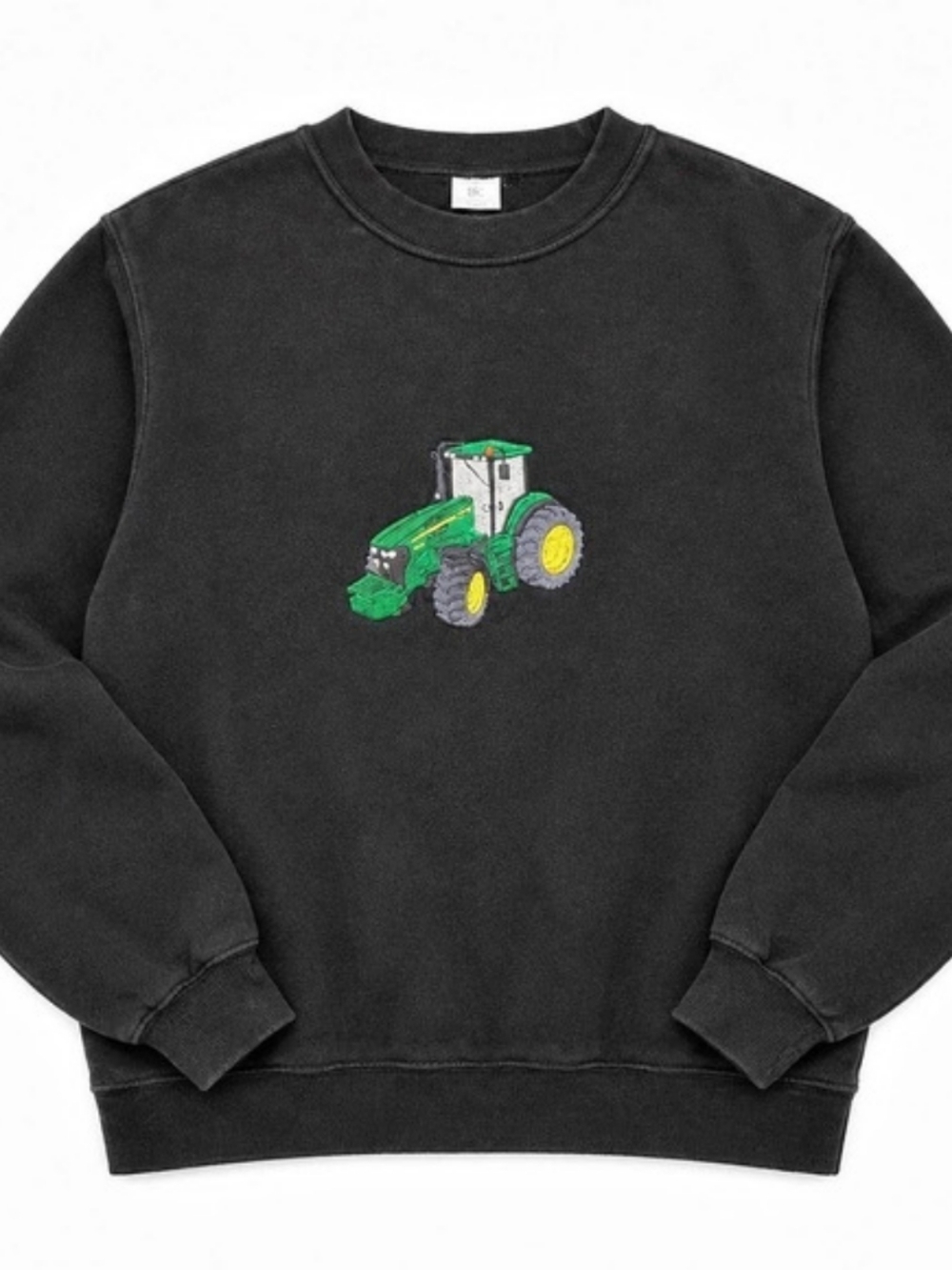 B&C Collection Black Embroidered Tractor Crewneck Sweatshirt | Unisex Small